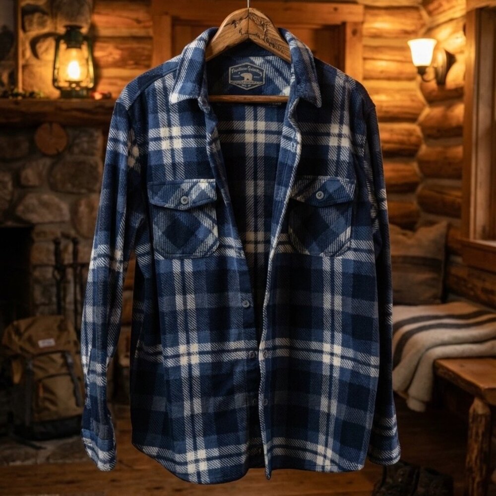 Freedom Foundry / Blue Plaid / Soft Fleece Button Front Shacket Shirt Size L